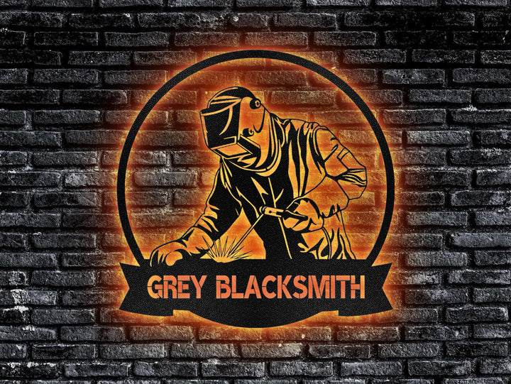 Personalized Blacksmith Metal Sign with LED Lights, Custom Blacksmith Metal Wall Art, Blacksmith Birthday Gift, Father's Day Gift