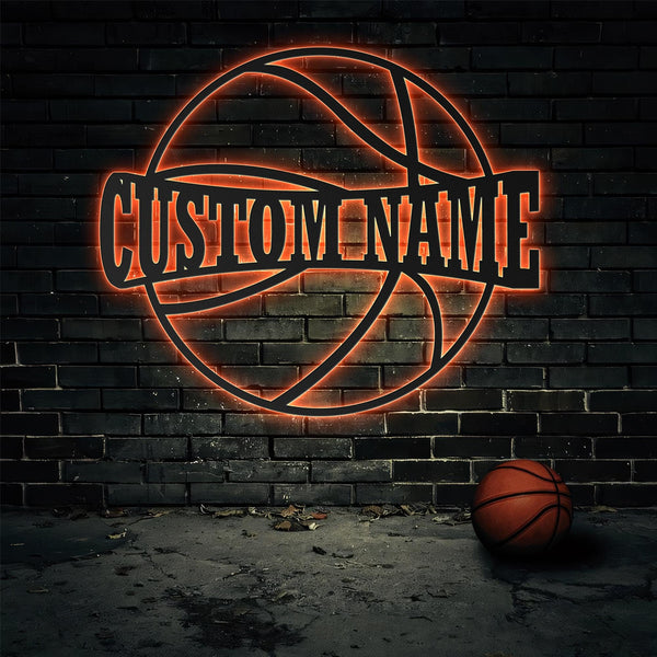 Custom Basketball Metal Wall Art LED Light Personalized Player Lover Sign Home Decor Kid Boy Girl Nursery Decoration Birthday Christmas Gift