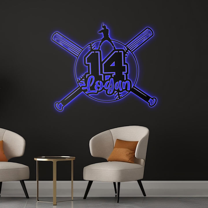 Custom Baseball Metal Wall Art LED Light Personalized Softball Player Name Sign Home Decor Kid Nursery Decoration Birthday Xmas Gifts
