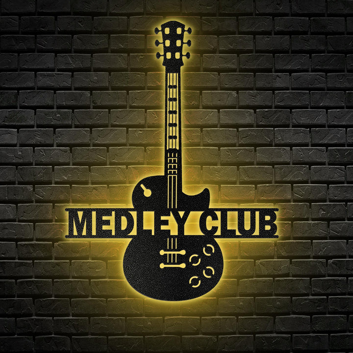 Custom Guitar Player Metal Wall Art LED Light Personalized Guitarist Name Sign Home Decor Music Room Kids Nursery Decoration Birthday Xmas