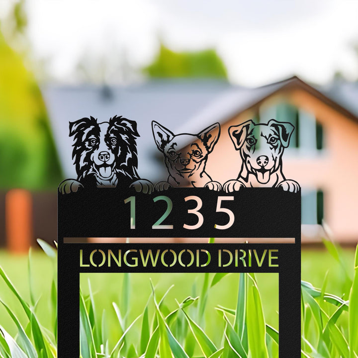Custom Peeking Dogs Address Stake, Puppy Metal Address Sign House number, Hanging Address Plaque, Outdoor Garden Decor, Dog Lover's Gifts