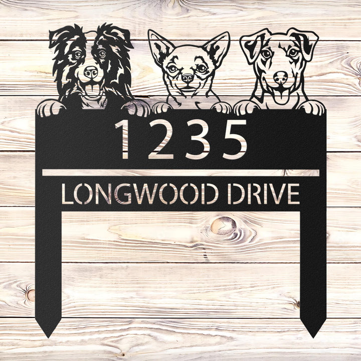 Custom Peeking Dogs Address Stake, Puppy Metal Address Sign House number, Hanging Address Plaque, Outdoor Garden Decor, Dog Lover's Gifts