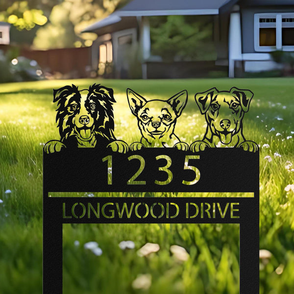 Custom Peeking Dogs Address Stake, Puppy Metal Address Sign House number, Hanging Address Plaque, Outdoor Garden Decor, Dog Lover's Gifts