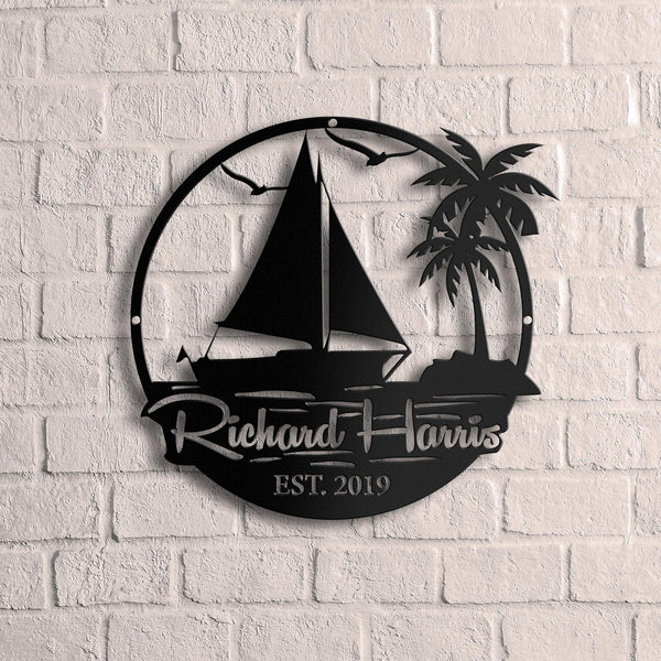 Custom Sailing Metal Sign, Sailing Ship Metal Wall Art LED Light, Sailboat Name Sign Home Decor Sailing Boat Decoration, Beach House