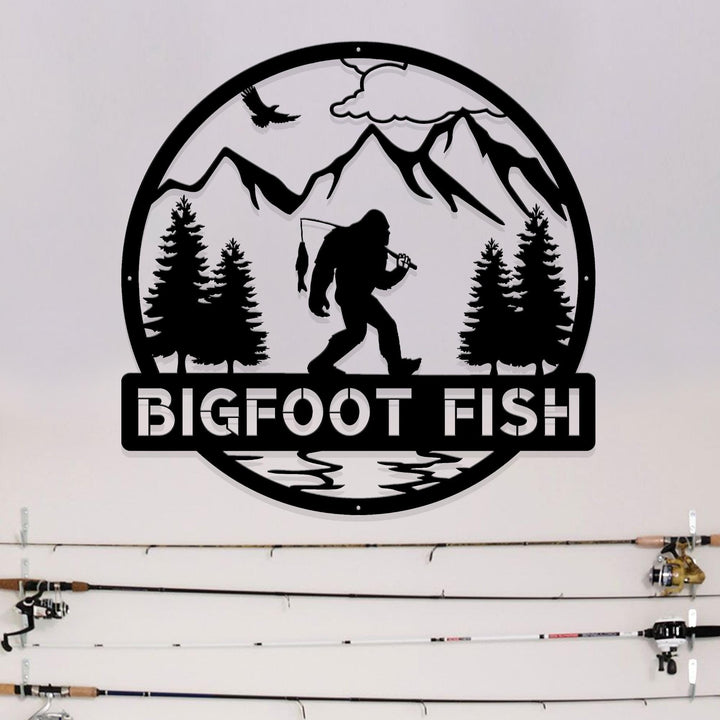 Outdoor Sasquatch Custom Name Metal Sign | Bigfoot Fishing Metal Sign | Metal Sasquatch | Bigfoot Yard Decor | Bigfoot Yard Art | Yeti Sign