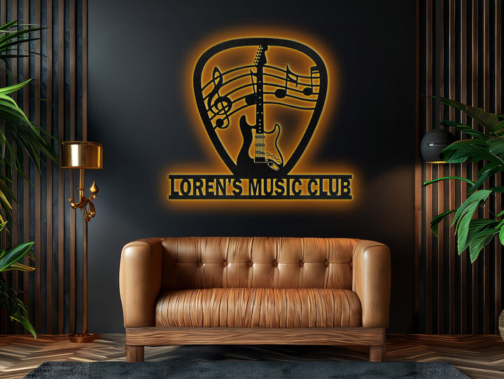 Custom Guitar Metal Sign With LED Lights, Guitar Metal Wall Art, Musician Gifts, Guitar Player Name Sign, Studio Decor, Guitar Lover Gift