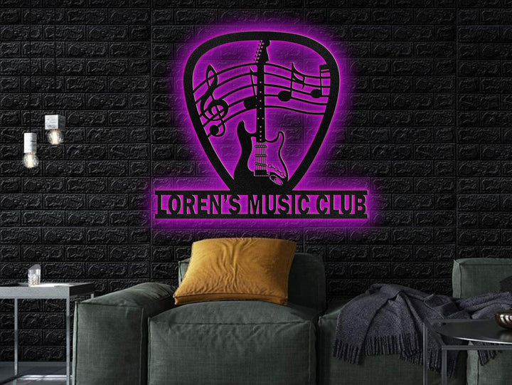 Custom Guitar Metal Sign With LED Lights, Guitar Metal Wall Art, Musician Gifts, Guitar Player Name Sign, Studio Decor, Guitar Lover Gift