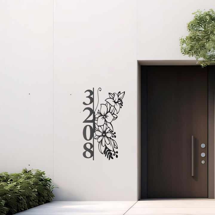 Hanging Floral Address Sign, Vertical House Numbers Sign, Outdoor Patio Metal Sign, Metal House Numbers, Large House Number, Metal Address