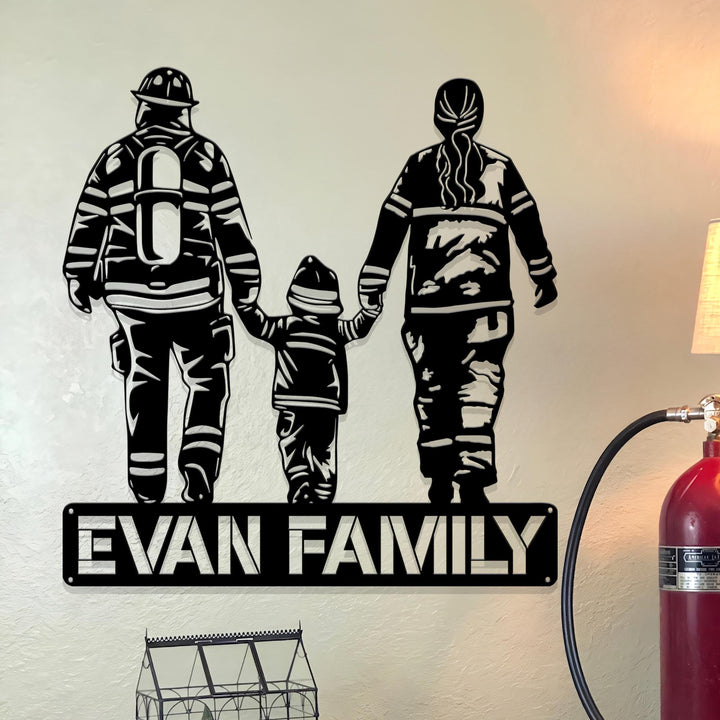Custom Family Firefighter Metal Wall Art, LED Light Personalized Fireman Name Sign Home Decor, Fire Department Decoration Family Gifs