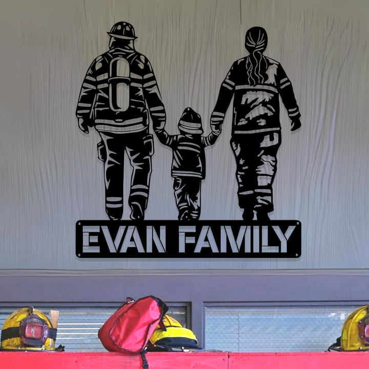 Custom Family Firefighter Metal Wall Art, LED Light Personalized Fireman Name Sign Home Decor, Fire Department Decoration Family Gifs