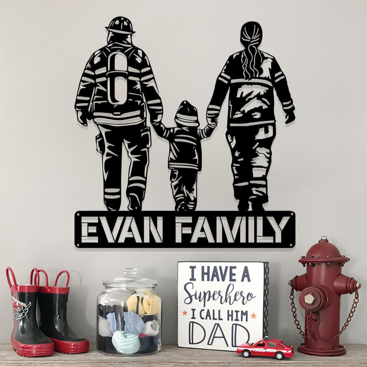 Custom Family Firefighter Metal Wall Art, LED Light Personalized Fireman Name Sign Home Decor, Fire Department Decoration Family Gifs