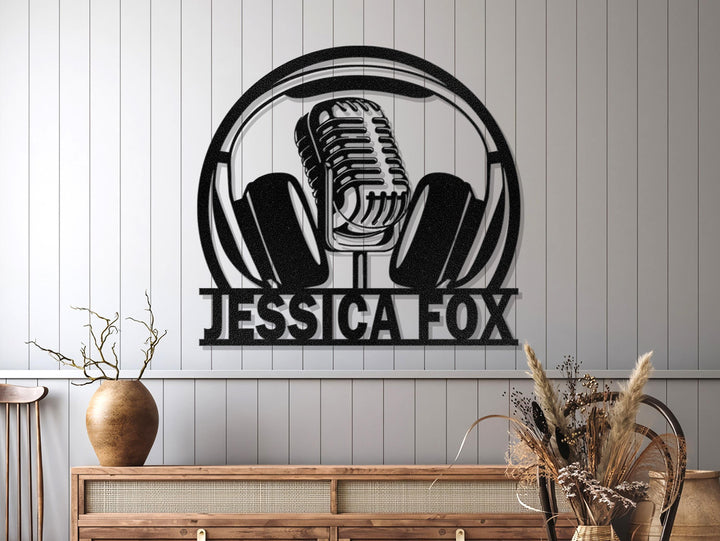 Custom Music Audio Studio Metal Wall Art LED Light | Personalized Microphone Headphones Name Sign | Home Decor Musical Musician Room