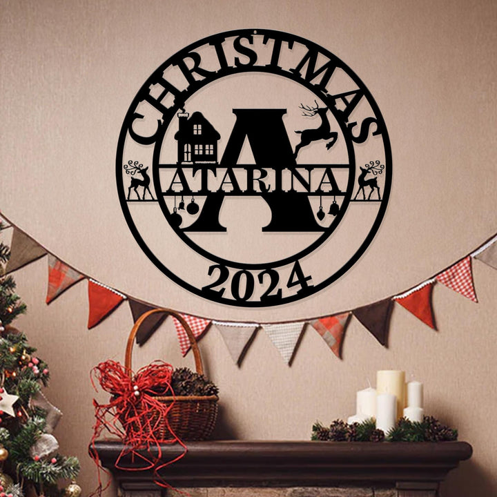 Christmas Monogram Metal Sign, Christmas Name Sign, Personalized Split Letter Last Name, Monogram Wall Sign, Outdoor Door Monogram