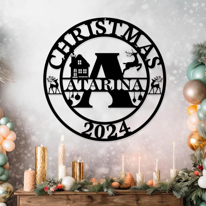 Christmas Monogram Metal Sign, Christmas Name Sign, Personalized Split Letter Last Name, Monogram Wall Sign, Outdoor Door Monogram