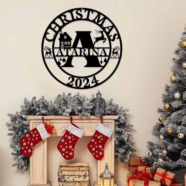 Christmas Monogram Metal Sign, Christmas Name Sign, Personalized Split Letter Last Name, Monogram Wall Sign, Outdoor Door Monogram