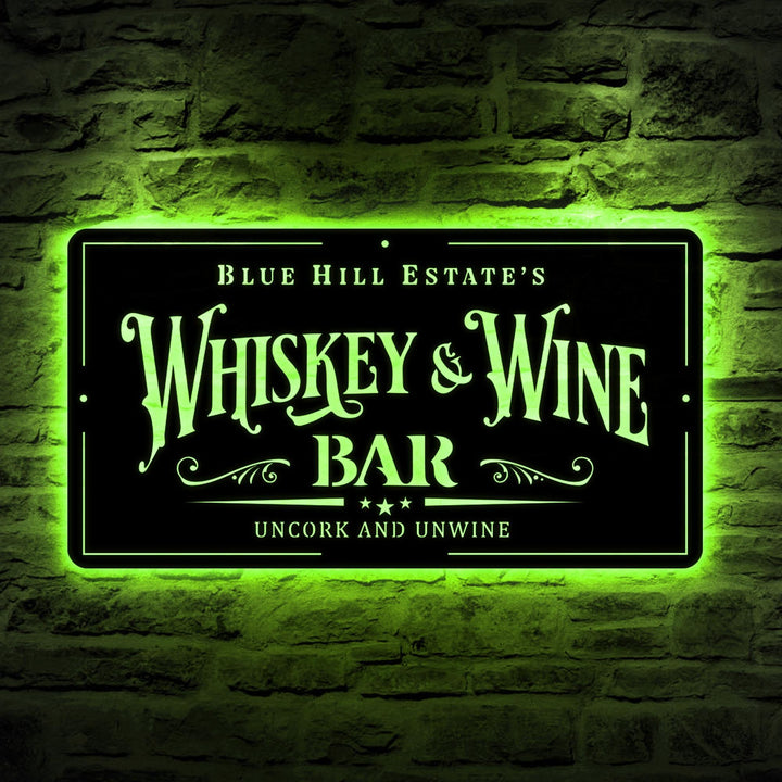 Custom Whiskey & Wine Bar Metal Sign with Led Lights, Wine Bar Pub Metal Wall Art, Personalized Alcohol Drinking Name Sign, Decor Wine Shop
