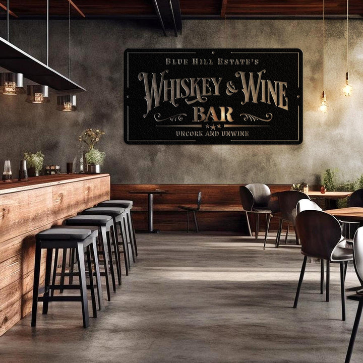 Custom Whiskey & Wine Bar Metal Sign with Led Lights, Wine Bar Pub Metal Wall Art, Personalized Alcohol Drinking Name Sign, Decor Wine Shop