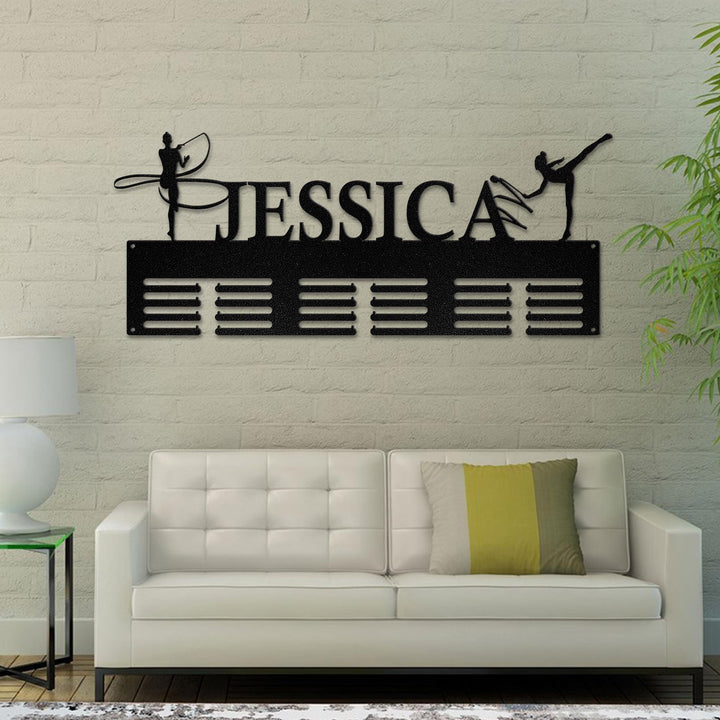 Personalized Gymnastics Medal Holder Custom Name Custom Gymnast Medal Hanger Metal Display Rack for Awards Sports Medal Hanger Hanging Sign