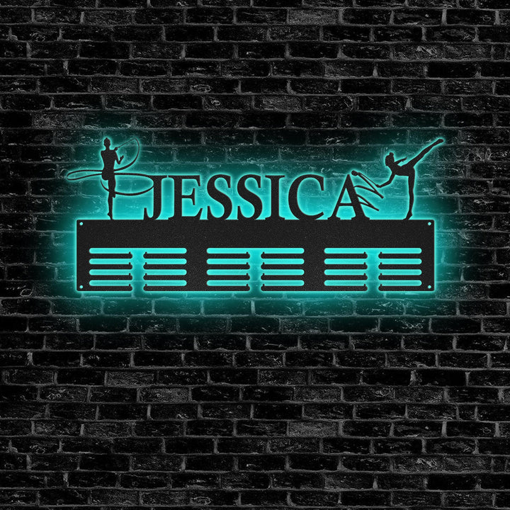 Personalized Gymnastics Medal Holder Custom Name Custom Gymnast Medal Hanger Metal Display Rack for Awards Sports Medal Hanger Hanging Sign