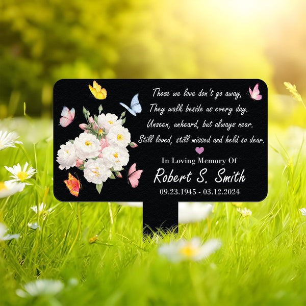 Custom Floral Memorial Tree Sign Stake, Memorial Marker, Metal Name Plate, Metal White Rose Memorial Marker, Tree Plaque Marker,Garden Stake