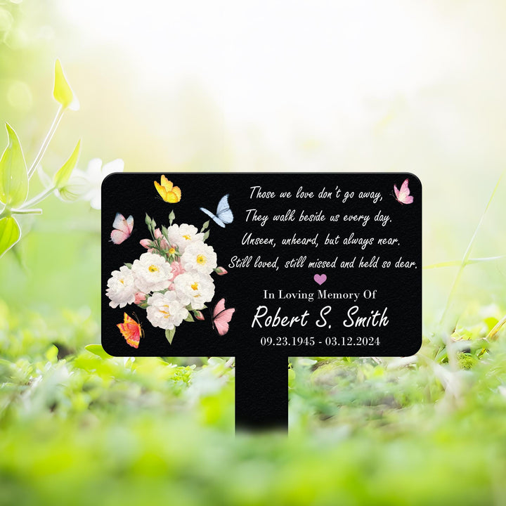 Custom Floral Memorial Tree Sign Stake, Memorial Marker, Metal Name Plate, Metal White Rose Memorial Marker, Tree Plaque Marker,Garden Stake