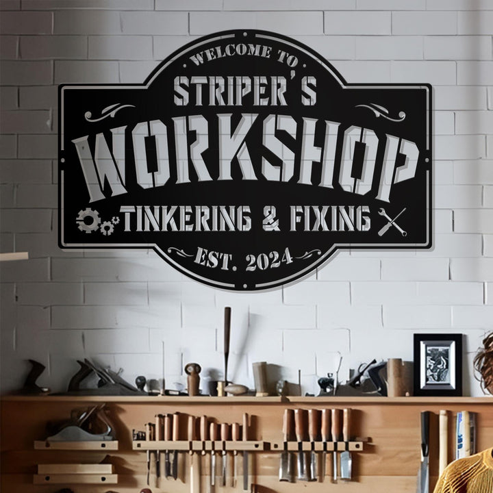 Personalized Garage Metal Wall Art LED Light - Custom Workshop Name Sign Home Decor - Ideal for Home Decor & Gift