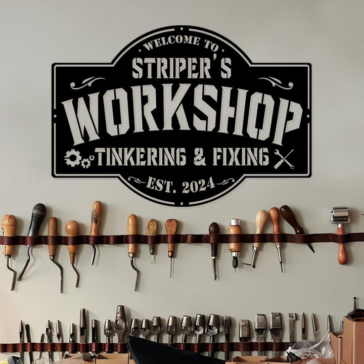 Personalized Garage Metal Wall Art LED Light - Custom Workshop Name Sign Home Decor - Ideal for Home Decor & Gift
