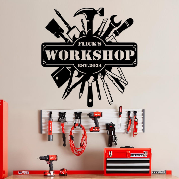 Personalized Fathers Day Sign Workshop Sign Wall Art Papas Work Shop Metal Sign Garage Sign Personalized Gift for Dad Grandpa Christmas Gift