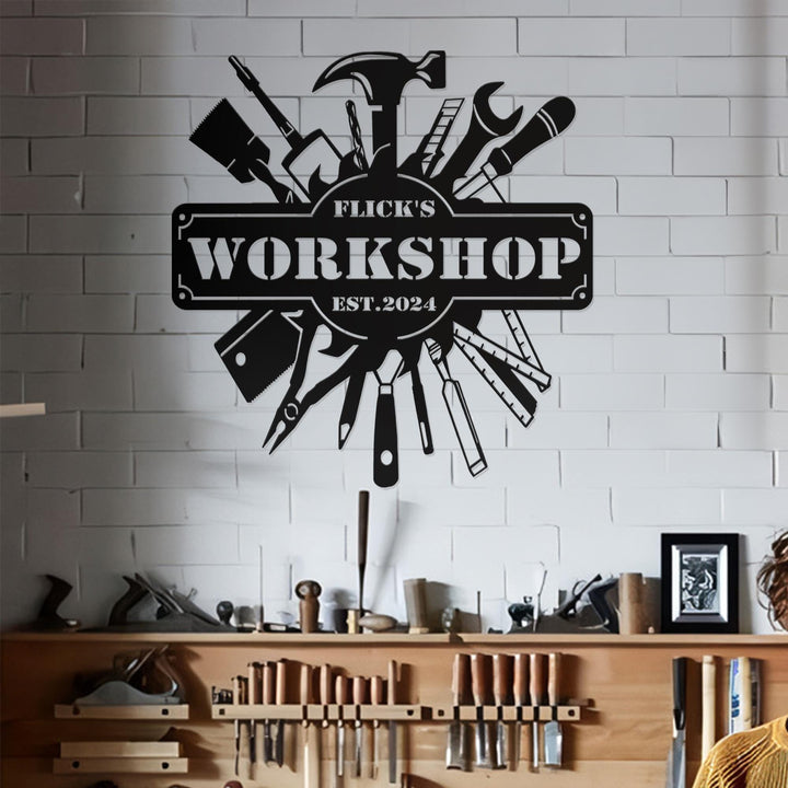 Personalized Fathers Day Sign Workshop Sign Wall Art Papas Work Shop Metal Sign Garage Sign Personalized Gift for Dad Grandpa Christmas Gift