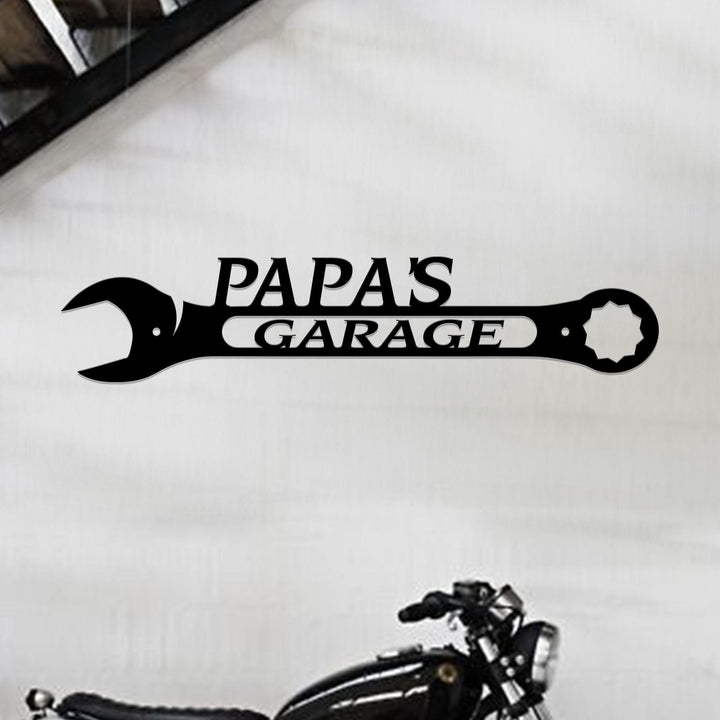 Personalized Metal Garage Sign, Custom Name Garage Decor, Papas Garage Wrench, Dads Garage, Fathers Day Gift, Wrench Sign Christmas Gift