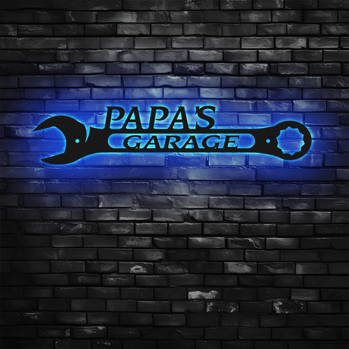 Personalized Metal Garage Sign, Custom Name Garage Decor, Papas Garage Wrench, Dads Garage, Fathers Day Gift, Wrench Sign Christmas Gift