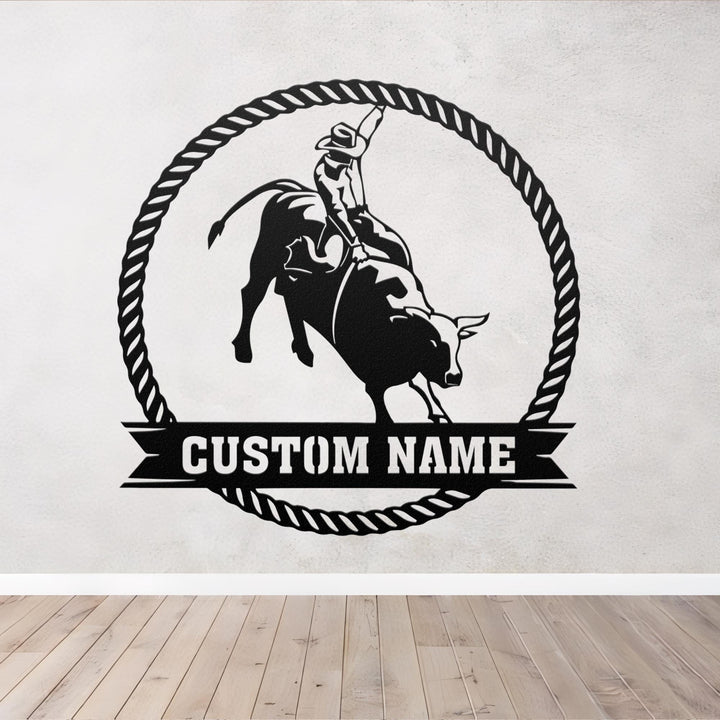 Custom Bull Rider Metal Wall Art LED Light Personalized Rodeo Name Sign Home Decor Cowboy Riding Bull Decoration Birthday Dad Gift