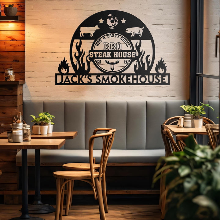 Custom BBQ Metal Sign, Personalized BBQ Name Sign, Smokehouse Metal Sign, Barbecue Metal Sign, Patio Metal Sign, BBQ Decor, Family Gifts