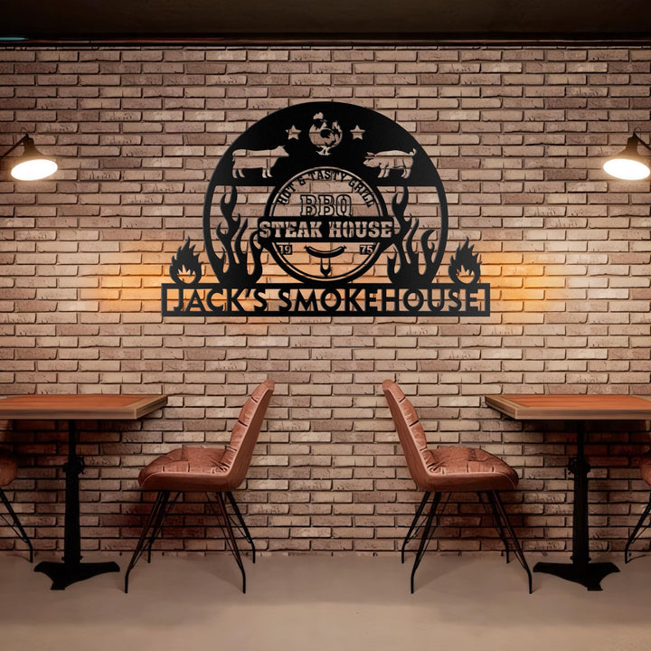 Custom BBQ Metal Sign, Personalized BBQ Name Sign, Smokehouse Metal Sign, Barbecue Metal Sign, Patio Metal Sign, BBQ Decor, Family Gifts