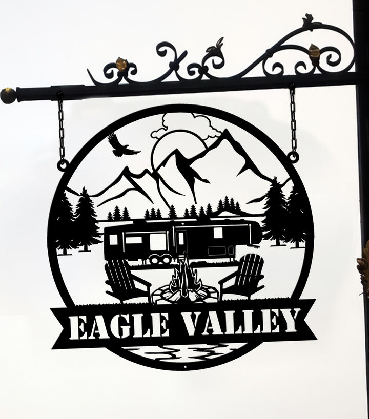 Custom Fifth Wheel Camper RV Sign | Metal Outdoor Camping Sign | Family Camp Sign | Mountain Camping | Sign for Campers Custom Campsite Sign