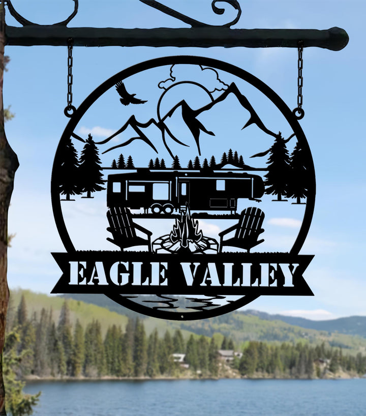 Custom Fifth Wheel Camper RV Sign | Metal Outdoor Camping Sign | Family Camp Sign | Mountain Camping | Sign for Campers Custom Campsite Sign