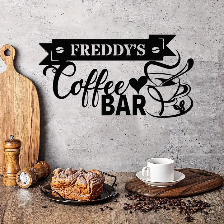 Personalized Coffee Bar Sign,Custom Coffee Name Sign,Coffee Bar Metal Wall Decor,Fresh Brewed Birthday Gift for Him,fathers day,Gift for Mom