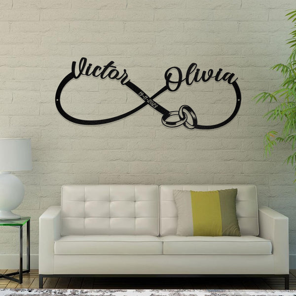 Personalized Metal Infinity Heart Sign - Customizable Heart Plaque | Custom Couples' Names and Date - Eternal Love Symbol - Christmas Gift