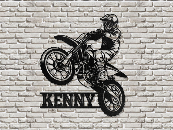 Custom Motocross Biker Metal Wall Art LED Lights Personalized Dirt Bike Name Sign Home Motorcycle Decor Rider Decoration Man Cave Christmas
