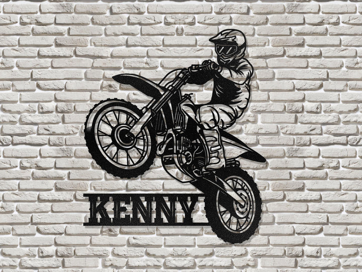 Custom Motocross Biker Metal Wall Art LED Lights Personalized Dirt Bike Name Sign Home Motorcycle Decor Rider Decoration Man Cave Christmas