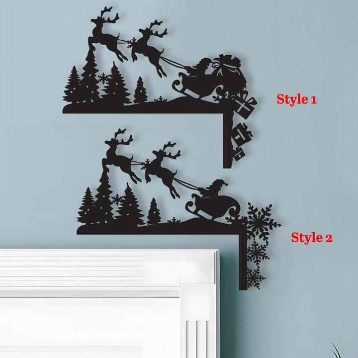 Christmas Door Corner Metal Sign, Santa and Reindeers Door Frame, Snow Door Topper, Christmas Fireplace Home Decor, Family Christmas Gifts