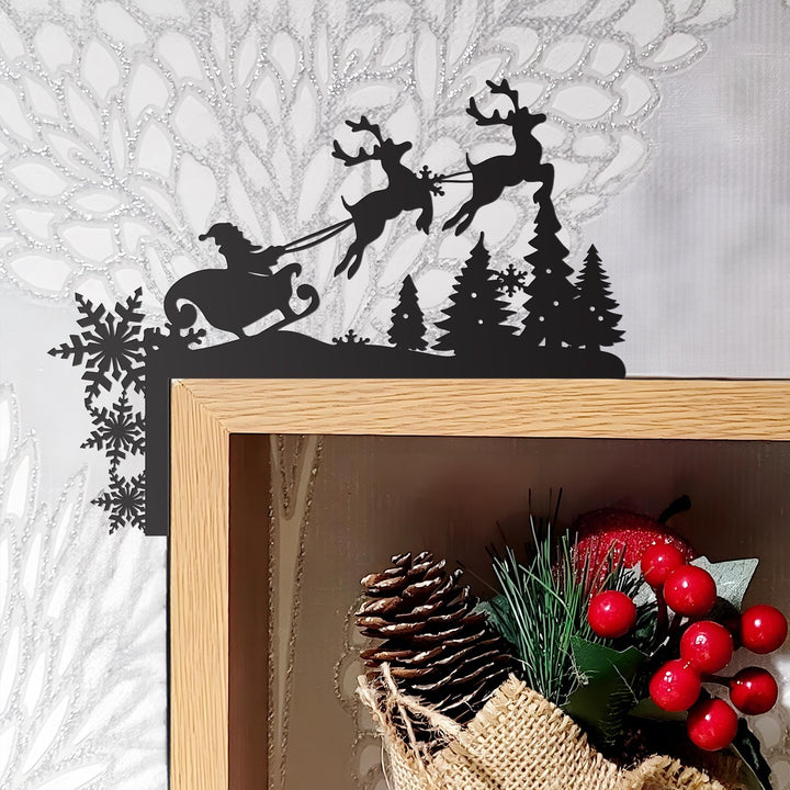 Christmas Door Corner Metal Sign, Santa and Reindeers Door Frame, Snow Door Topper, Christmas Fireplace Home Decor, Family Christmas Gifts