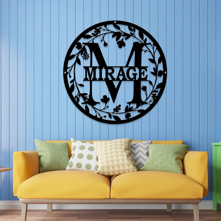 Metal Circle Letter Monogram with Vines | Wall Monogram Sign | Couples Gift | Letter Decor, Letter Vine Monogram | Wedding Gift, Metal Sign