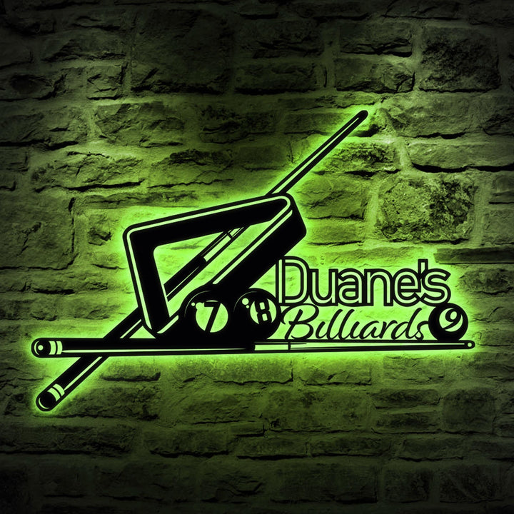 Custom Billiards Sport And Bar Metal Wall Art with LED Light Personalized Snooker Player Name Sign Home Decor Pool Ball Decoration Man Cave