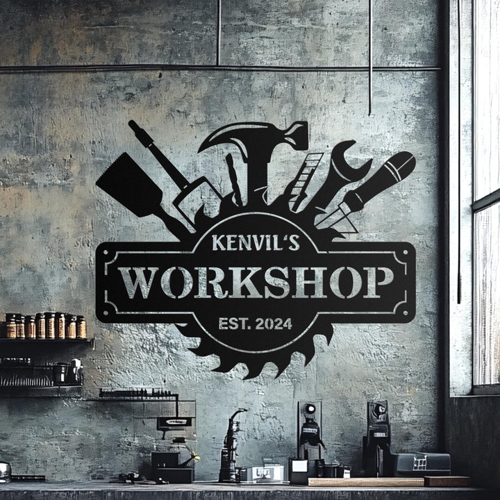 Custom Workshop Metal Sign With Lights, Papas Work Shop, Repair Tool Sign, Carpenter Tools Wall Art Decor, Gift for Dad Grandpa, Mechanic