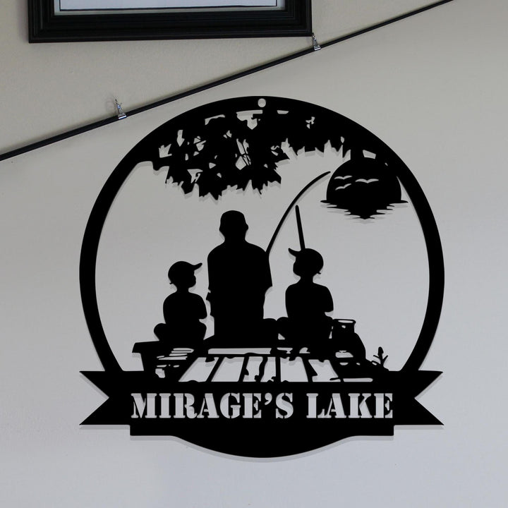 Custom Father Son Fishing Metal Wall Art LED Light Personalized Fisher Name Sign Home Decor Kid Boy Girl Nursery Decoration Xmas