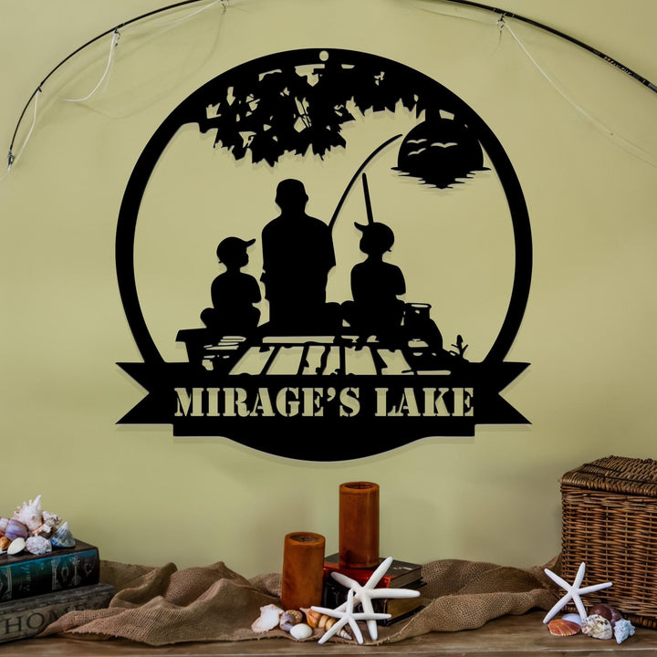 Custom Father Son Fishing Metal Wall Art LED Light Personalized Fisher Name Sign Home Decor Kid Boy Girl Nursery Decoration Xmas