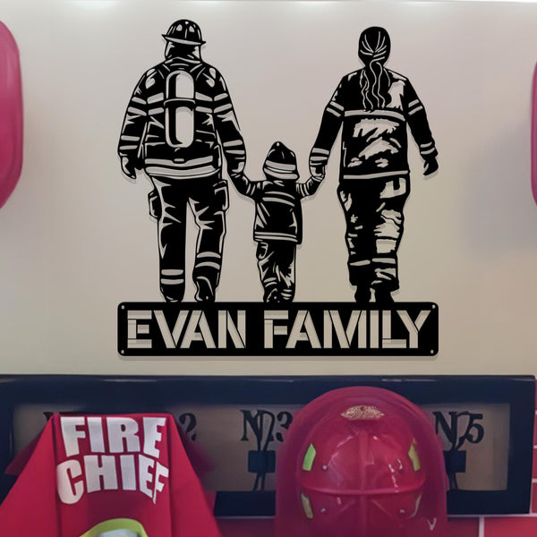Custom Family Firefighter Metal Wall Art, LED Light Personalized Fireman Name Sign Home Decor, Fire Department Decoration Family Gifs