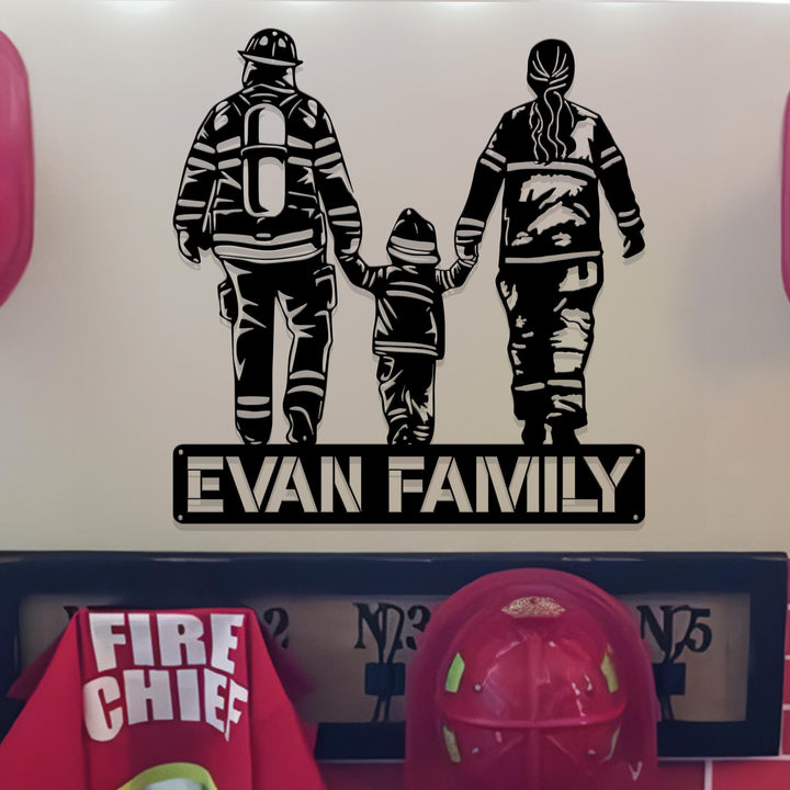Custom Family Firefighter Metal Wall Art, LED Light Personalized Fireman Name Sign Home Decor, Fire Department Decoration Family Gifs