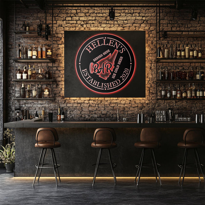 Personalized Bar LED Metal Art Sign / Light up Bar Metal Sign / Multi Colors Custom Bar Sign / Metal Bar Wall Art / LED Wall Art Gift
